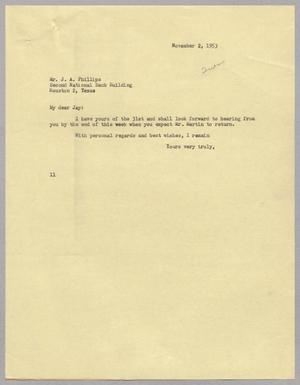 [Letter from Isaac H. Kempner to J. A. Phillips, November 2, 1953]