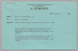 [Letter from A. H. Blackshear, Jr. to I. H. Kempner, October 20, 1953]
