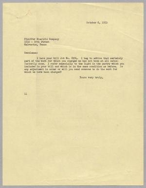 [Letter from Isaac H. Kempner to Pfeiffer Electric Company, October 6, 1953]