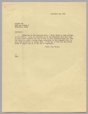[Letter from Isaac H. Kempner to Walter Pye, September 28, 1953]