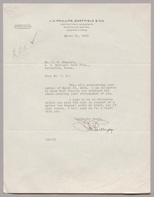 [Letter from J. A. Phillips to Isaac H. Kempner,March 25, 1953]