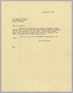 [Letter from Isaac H. Kempner to George A. Peterkin, February 19, 1953]