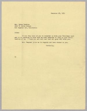 [Letter from Isaac H. Kempner to Zelma Rankins, December 28, 1953]