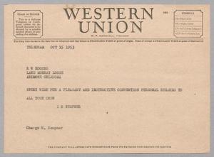 [Telegram from Isaac H. Kempner to R. W. Rogers, October 15, 1953]