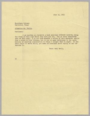 Primary view of object titled '[Letter from Isaac H. Kempner to Rosenberg Library, June 15, 1953]'.