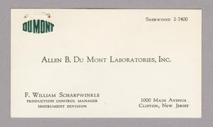 Primary view of object titled '[Business Card for F. William Scharpwinkle]'.