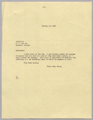 [Letter from Isaac Herbert Kempner to Stuckey's, January 12, 1953]