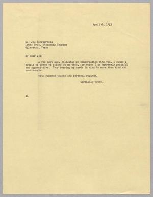 [Letter from Isaac Herbert Kempner to Joe Torregrossa, April 6, 1953]