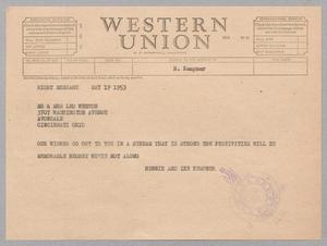 [Telegram from Henrietta and Isaac H. Kempner to Mr. and Mrs. Leo Weston, May 19, 1953]