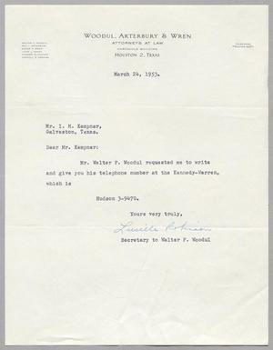 [Letter from Luciele Robinson to Isaac H. Kempner, March 24, 1953]
