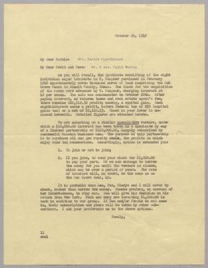 Primary view of object titled '[Letter from I. H. Kempner to Hattie Oppenheimer and David F. Weston & Sara Elizabeth Weston, October 26, 1949]'.