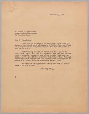 [Letter from Ray I. Mehan to Harris K. Oppenheimer, December 30, 1948]
