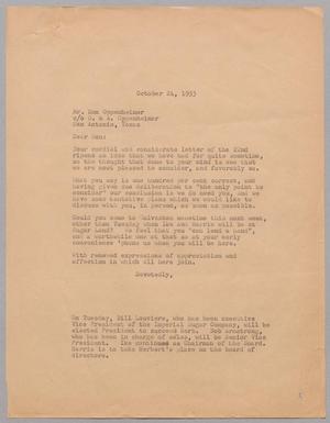 [Letter from R. Lee Kempner to Dan Oppenheimer, October 24, 1953]