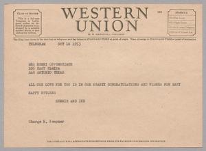 [Telegram from Hennie and Ike to Hattie Kempner, October 10, 1953]