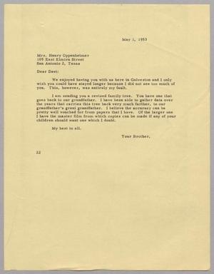 [Letter from D. W. Kempner to Hattie Oppenheimer, May 1, 1953]