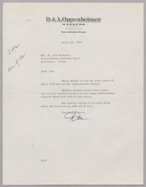 [Letter from Dan Oppenheimer to R. Lee Kempner, April 28, 1953]