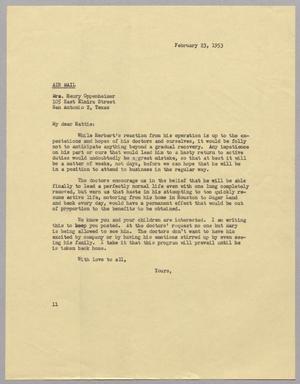 [Letter from I. H. Kempner to Hattie Oppenheimer, February 23, 1953]