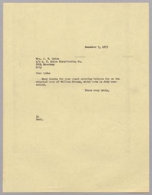 [Letter from A. H. Blackshear Jr. to Lyda Quinn, December 9, 1953]