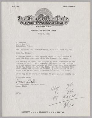 [Letter from Duane Glady to H. Kempner, July 7, 1953]