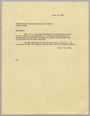 [Letter from A. H. Blackshear Jr. to Gibralter Life Insurance Company of America, June 22, 1953]