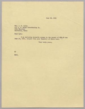 [Letter from Harris Leon Kempner to Lyda Quinn, June 18, 1953]