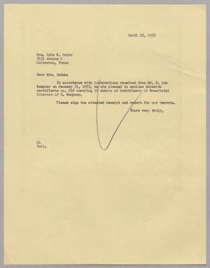 [Letter from A. H. Blackshear Jr. to Lyda Quinn, April 15, 1953]