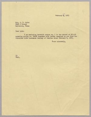 [Letter from A. H. Blackshear Jr. to Lyda Quinn, February 10, 1953]