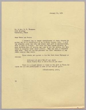 [Letter from I. H. Kempner to Dr. E. R. Thompson and Henrietta Leonora Thompson, January 12, 1953]