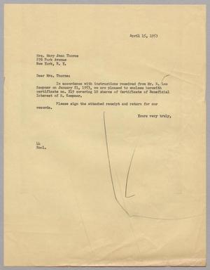 [Letter from A. H. Blackshear Jr. to Mary Jean Kempner, April 15, 1953]