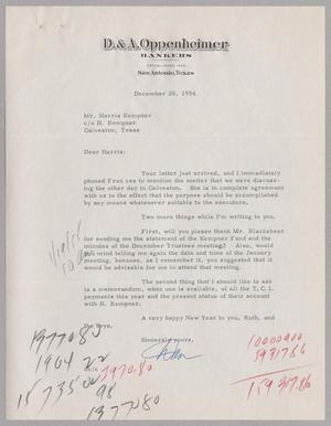 [Letter from Dan Oppenheimer to Harris Kempner, December 28, 1954]