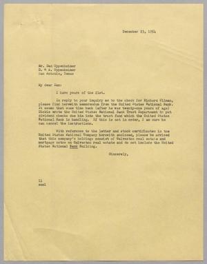 [Letter from I. H. Kempner to Mr. Dan Oppenheimer, December 23, 1954]