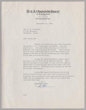 [Letter from Dan Oppenheimer to I. H. Kempner, December 21, 1954]