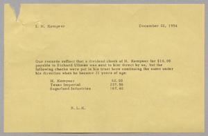 [Letter from I. H. Kempner to R. Lee Kempner, December 22, 1954]