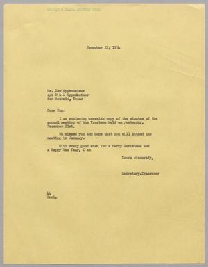 [Letter from A. H. Blackshear Jr. to Dan Oppenheimer, December 22, 1954]