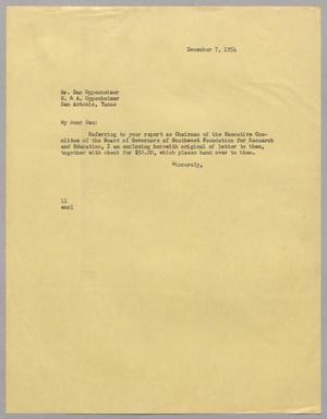 [Letter from Isaac Herbert Kempner to Dan Oppenheimer, December 7, 1954]