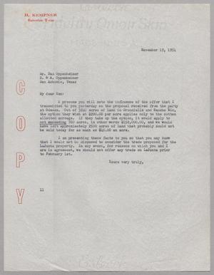 Primary view of object titled '[Copy of Letter from I. H. Kempner to Dan Oppenheimer, November 19, 1954]'.