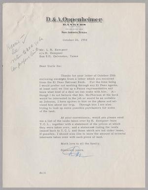 [Letter from Dan Oppenheimer to I. H. Kempner, October 26, 1954]