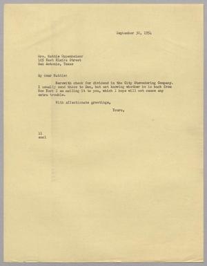 [Letter from I. H. Kempner to Hattie Oppenheimer, September 30, 1954]