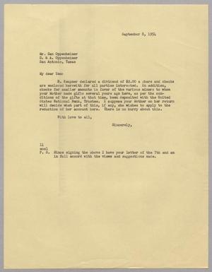 [Letter from I. H. Kempner to Dan Oppenheimer, September 8, 1954]