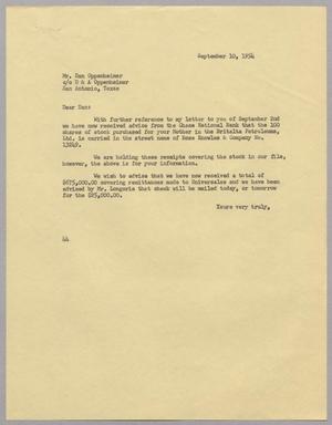 [Letter from A. H. Blackshear Jr. to Dan Oppenheimer, September 10, 1954]