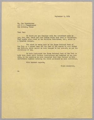 [Letter from A. H. Blackshear Jr. to Dan Oppenheimer, September 2, 1954]