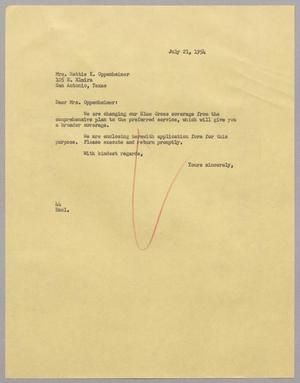 [Letter from A. H. Blackshear Jr. to Hattie Oppenheimer, July 21, 1954]