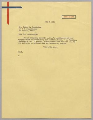 [Letter from Harris Leon Kempner to Hattie Oppenheimer, July 2, 1954]
