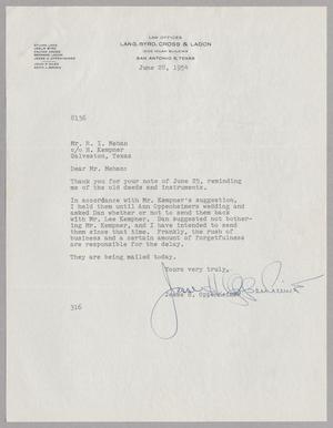 [Letter from Jesse H. Oppenheimer to Ray I. Mehan, June 28, 1954]