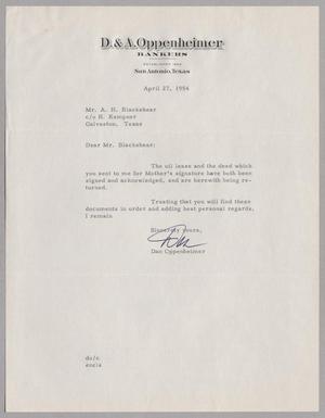 [Letter from Dan Oppenheimer to A. H. Blackshear Jr., April 27, 1954]