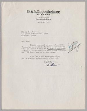 [Letter from Dan Oppenheimer to R. Lee Kempner, April 8, 1954]