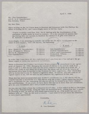 [Letter from R. Lee Kempner to Dan Oppenheimer, April 7, 1954]