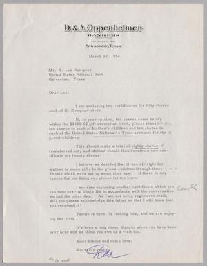 [Letter from Dan Oppenheimer to R. Lee Kempner, March 30, 1954]