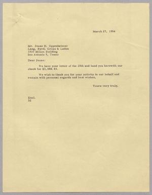 [Letter from Harris Leon Kempner to Jesse H. Oppenheimer, March 27, 1954]