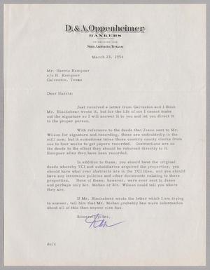 [Letter from Dan Oppenheimer to Harris Leon Kempner, March 23, 1954]